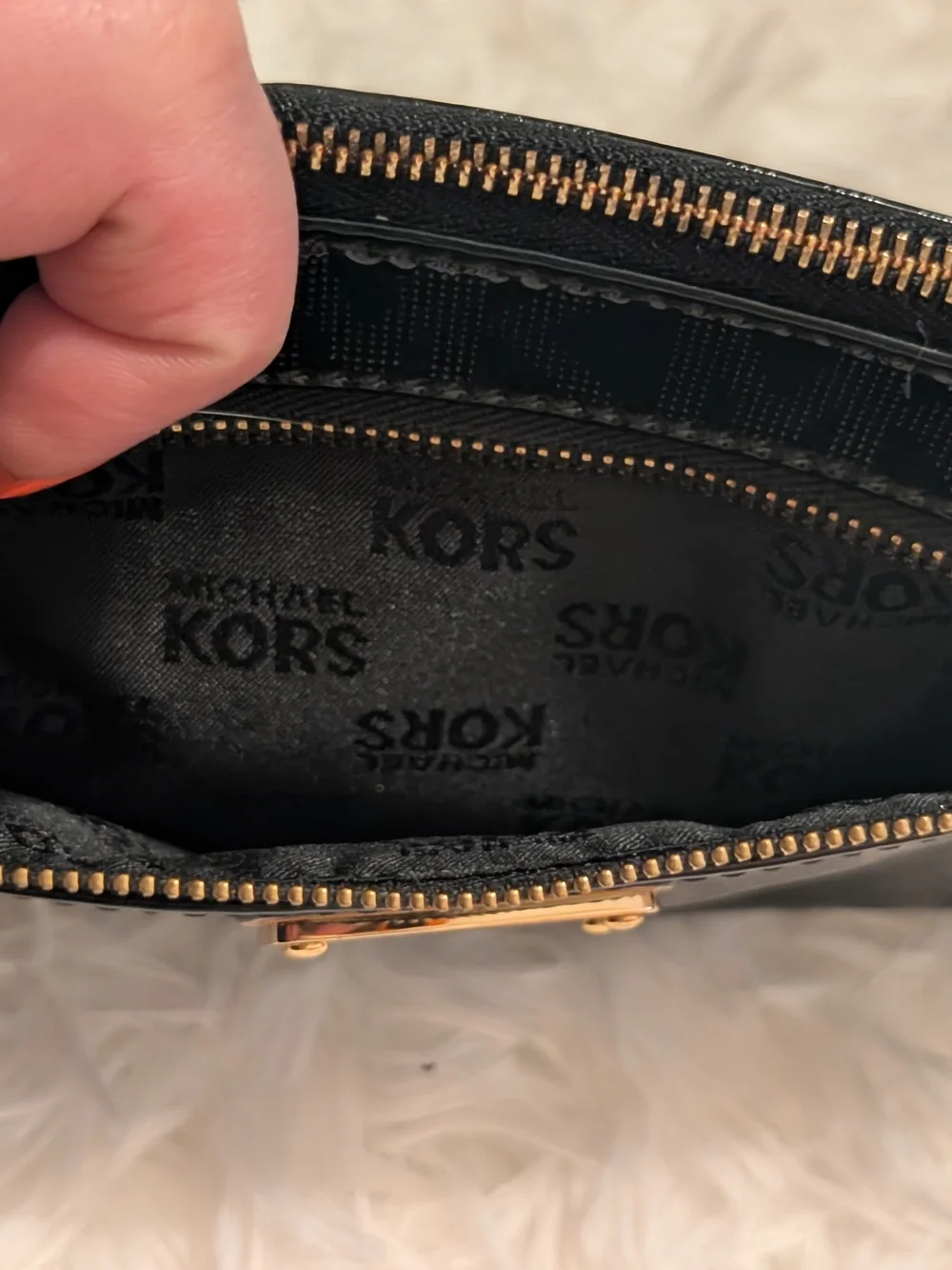 Michael Kors Black Patent Shoulder Bag with Gold Hardware